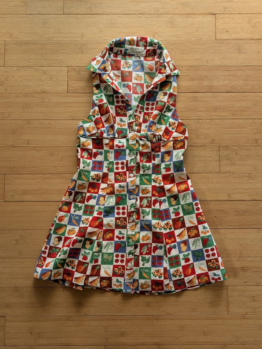 Urban Outfitters Tia Fruit and Vegetable Print V-Neck Button Up Mini Shirt Dress